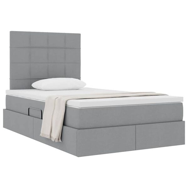 vidaXL Opslag bed met matras met matras Lichtgrijs 120 x 190 cm Stof