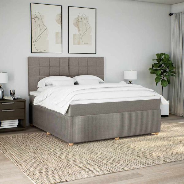 vidaXL Boxspring met matras stof taupe 180x200 cm