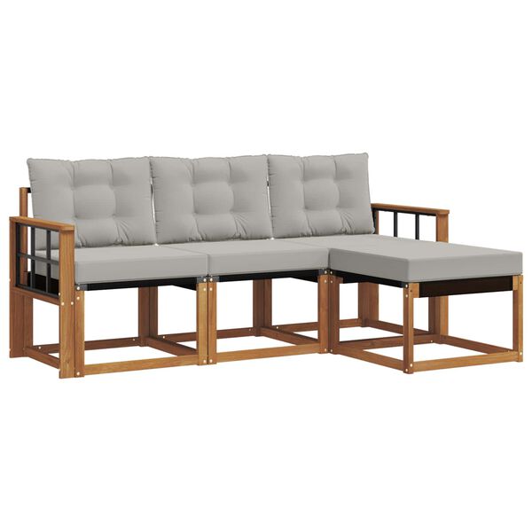 vidaXL Buiten bankenset met kussen 4 pcs Natuurlijk en Lichtgrijs