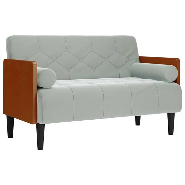 vidaXL Loveseat bank met bolsters kussens lichtgrijs 110 cm fluweel