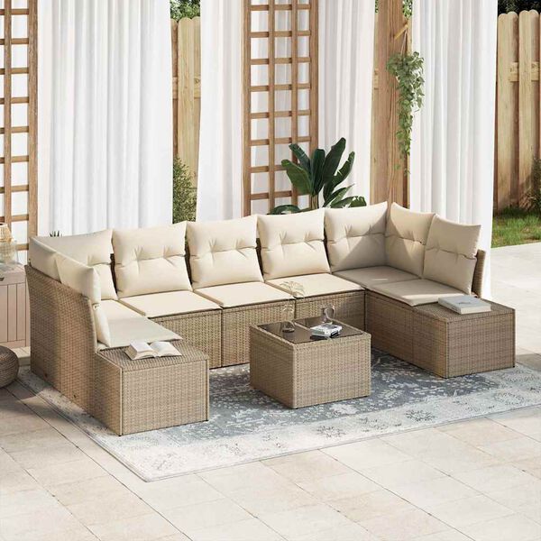 vidaXL Tuin Sofa Set met kussen 8 pcs Beige en Crème poly rattan