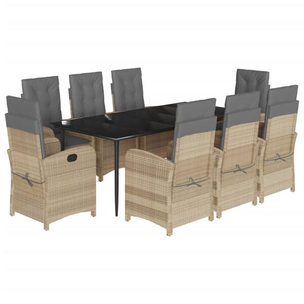 vidaXL 9-delige Tuinset met kussens poly rattan gemengd beige