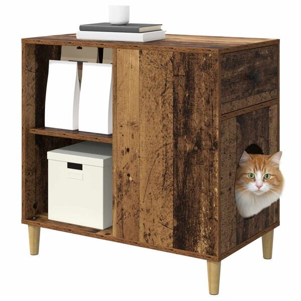 vidaXL Kattenhuis Oudhout 72 x 42,5 x 70 cm Bewerkt hout