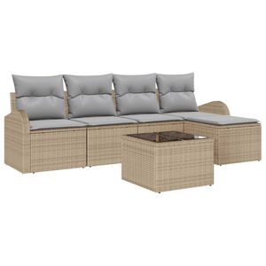 vidaXL Bankstel met kussen 6 pcs Beige en Licht Grijs poly rattan