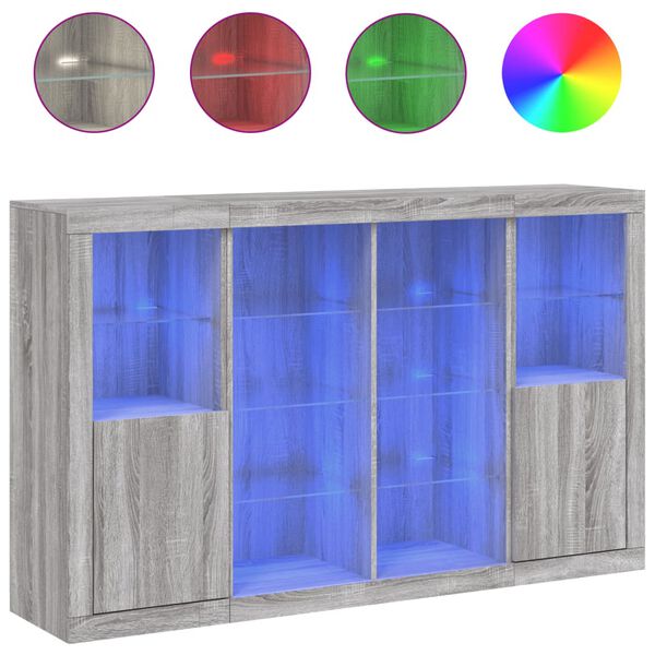 vidaXL Dressoirs met LED-verlichting 3 st bewerkt hout grijs sonoma