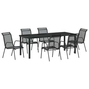 vidaXL Tuin eettafelset 7 st Zwart Gepoedercoat staal