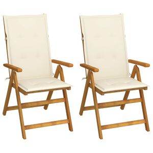 vidaXL Verstelbare klapstoelen (2 stuks) met kussens, gemaakt van massief acaciahout