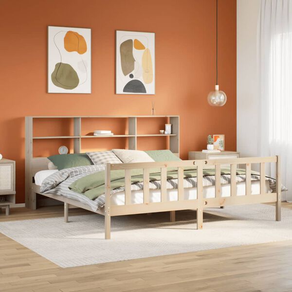 vidaXL Bed met boekenkast zonder matras massief grenenhout 180x200 cm