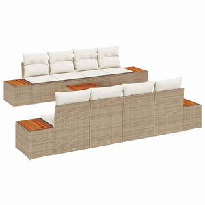 vidaXL Tuin Sofa Set met opslag 9 pcs Beige Poly riet