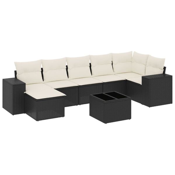 vidaXL 8-delige Loungeset met kussens poly rattan zwart