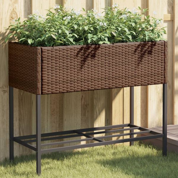 vidaXL Plantenbakken met schap 2 st 90x40x75 poly rattan bruin