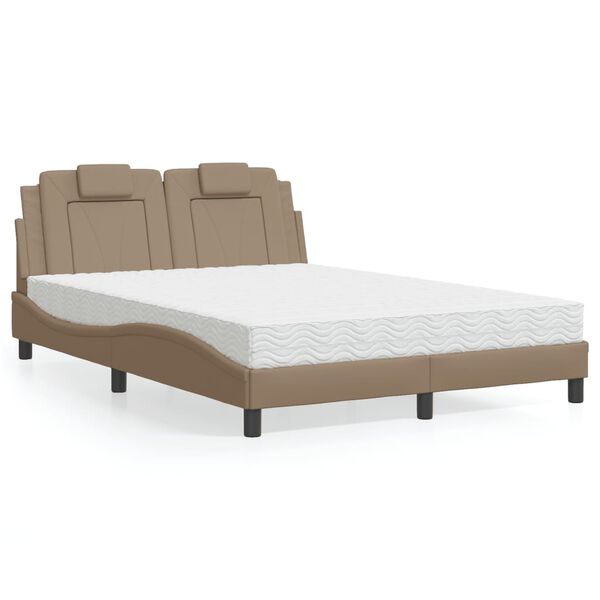vidaXL Bed "Viana" met matras kunstleer cappuccinokleurig 140x190 cm
