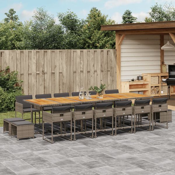 vidaXL 17-delige Tuinset met kussens poly rattan grijs