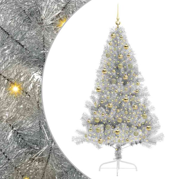 vidaXL Kunstmatig Voorverlicht Kerstboom met 300 LED Zilver 180 cm PET