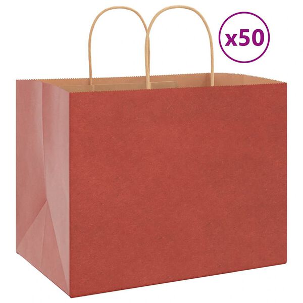 vidaXL Papieren zakken 50 st met hengsels 32x22x24 cm rood