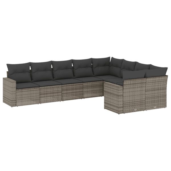 vidaXL 9-delige Loungeset met kussens poly rattan grijs