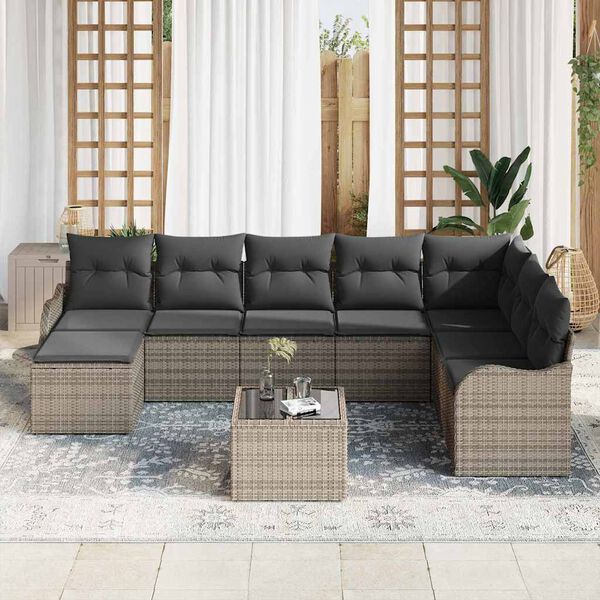 vidaXL Tuin Sofa Set met opslag 9 pcs Grijs poly rattan