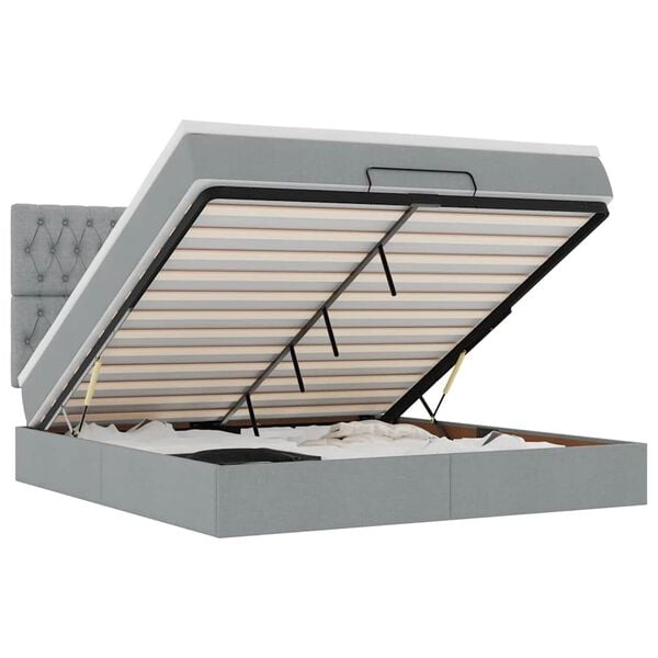 vidaXL Ottoman bed met matras en LED's 180x200cm stof lichtgrijs