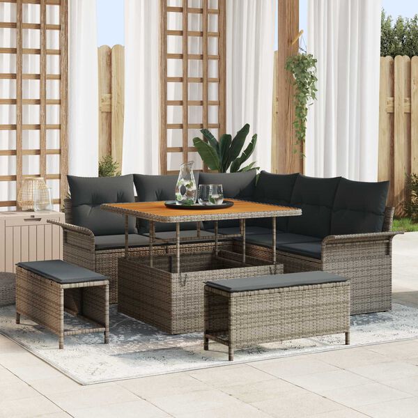 vidaXL Tuinbankenset met kussen 8 pcs Grijs poly rattan