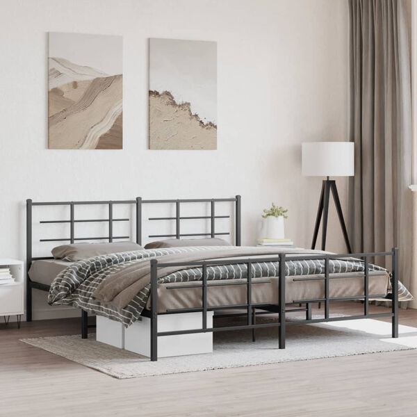 vidaXL Bedframe met hoofd- en voeteneinde metaal zwart 183x213 cm