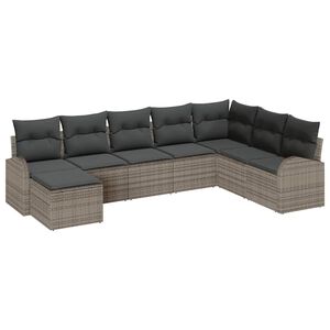 vidaXL Bankstel met kussen met opslag 8 pcs Grijs poly rattan