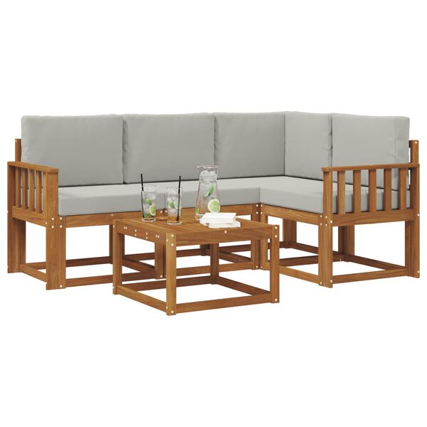 vidaXL Buiten bankenset met kussen 5 pcs Natuurlijk en Lichtgrijs