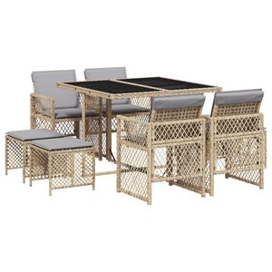 vidaXL 9-delige Tuinset met kussens poly rattan beige