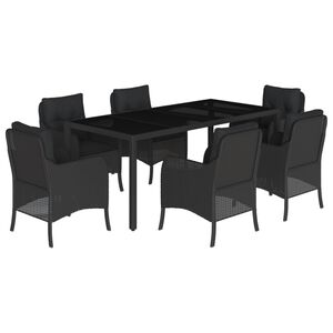 vidaXL 7-delige Tuinset met kussens poly rattan zwart