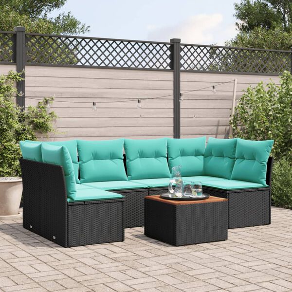 vidaXL 7-delige Loungeset met kussens poly rattan zwart