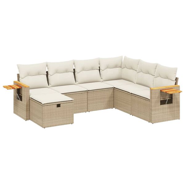 vidaXL 7-delige Loungeset met kussens poly rattan beige