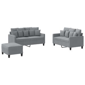 vidaXL 3-delige Loungeset met kussens stof lichtgrijs