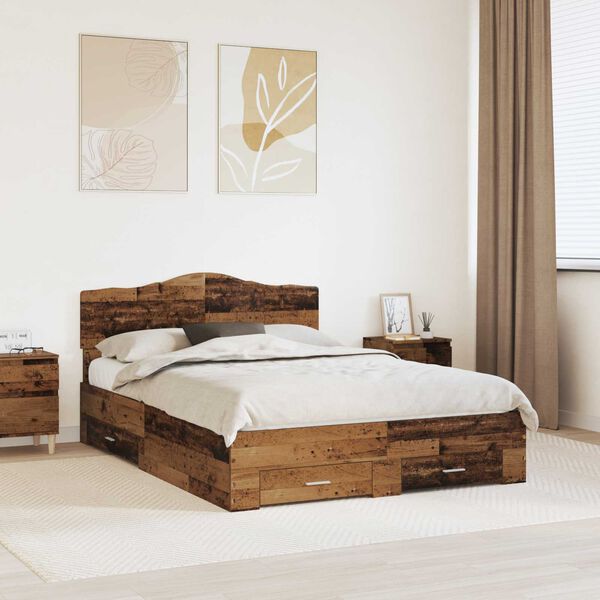 vidaXL Bedframe met hoofdeinde Oudhout 140 x 190 cm Bewerkt hout