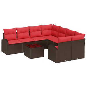 vidaXL Bankstel 9 st 8-Aantal zitplaatsen Beige en Rood poly rattan