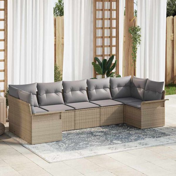 vidaXL Tuin Sofa Set met kussen met opslag 7 pcs Beige Poly riet