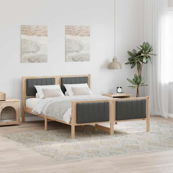 vidaXL Bedframe Bruin en donkergrijs 140 x 190 cm Massief grenenhout