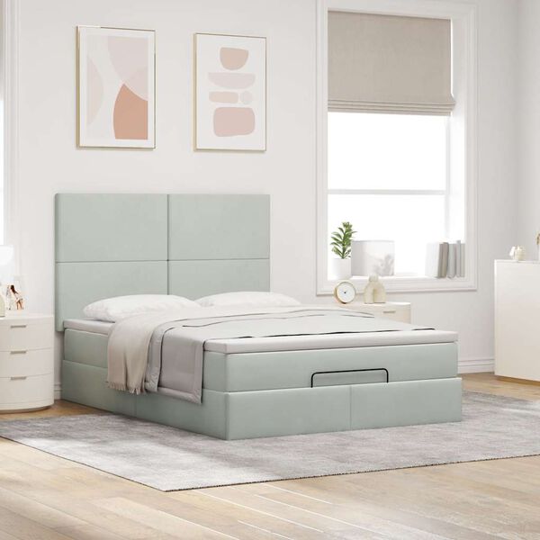 vidaXL Ottoman bed met matrassen 140x190cm fluweel lichtgrijs