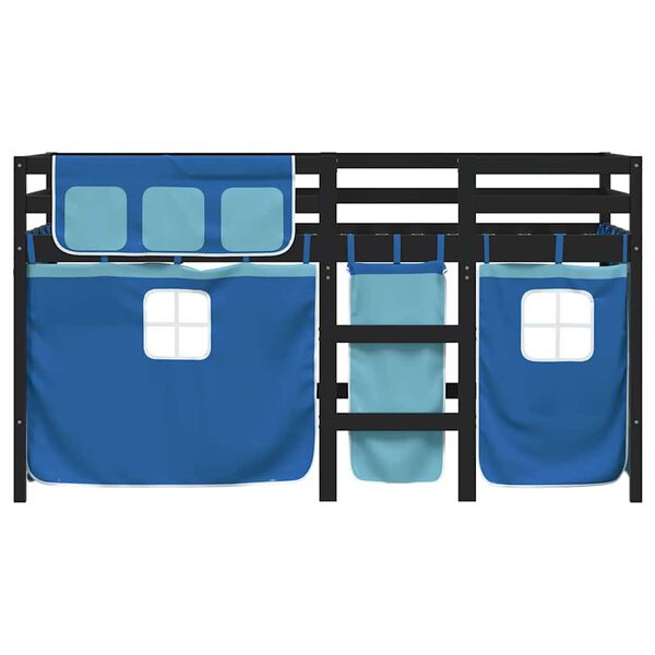 vidaXL Kinderhoogslaper met gordijnen 90x190 cm grenenhout blauw