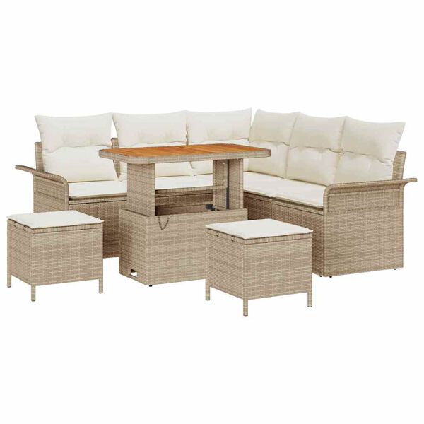 vidaXL Tuin Sofa Set met kussen met opslag 8 pcs Beige en Cr&egrave;me
