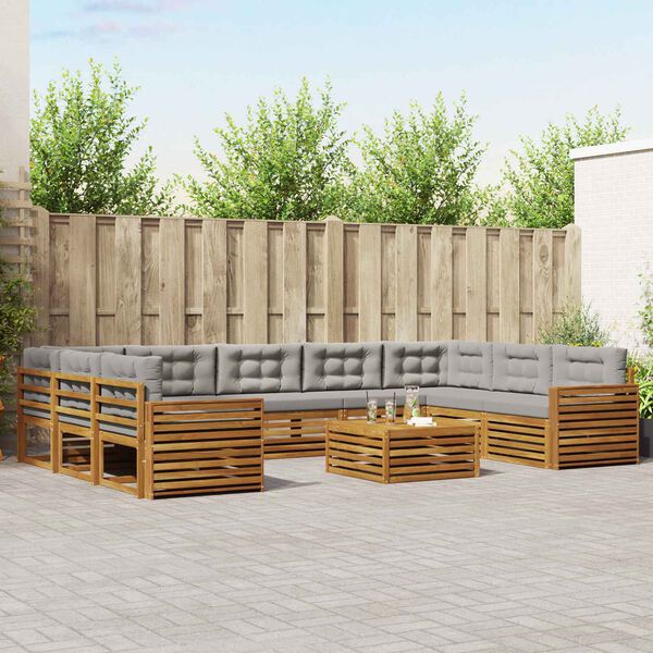 vidaXL Buiten bankenset met kussen 10 pcs Natuurlijk en Lichtgrijs