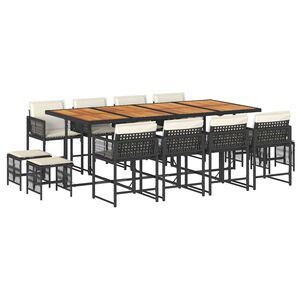 vidaXL 13-delige Tuinset met kussens poly rattan zwart