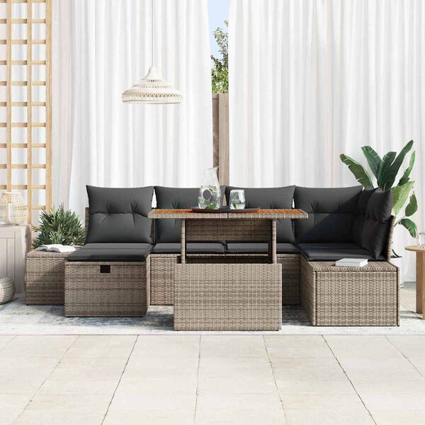 vidaXL Tuin Sofa Set met kussen met opslag 7 pcs Grijs Poly riet