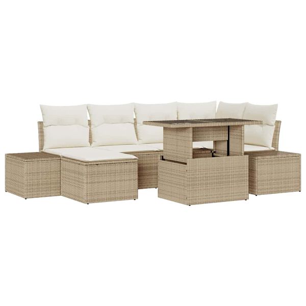 vidaXL Tuin Sofa Set met opslag 7 pcs Beige Poly riet
