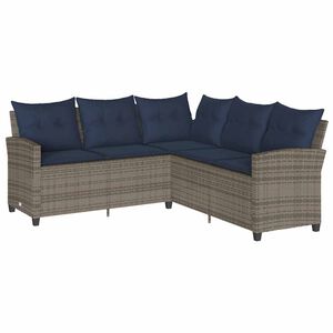 vidaXL Loungebank met kussens L-vormig poly rattan grijs