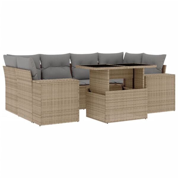 vidaXL 7-delige Loungeset met kussens poly rattan beige