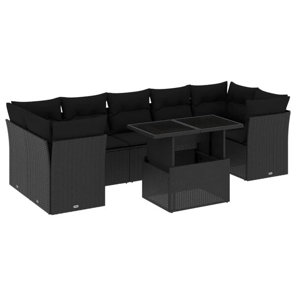 vidaXL 8-delige Loungeset met kussens poly rattan zwart