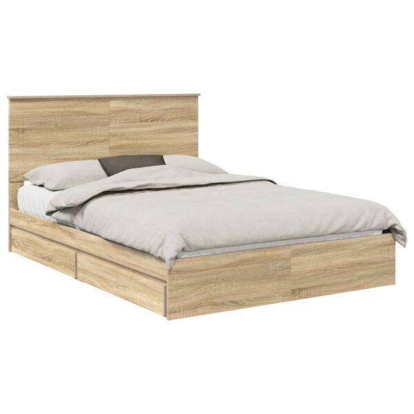 vidaXL Opslag bed met lade Sonoma Eiken 140 x 190 cm Bewerkt hout