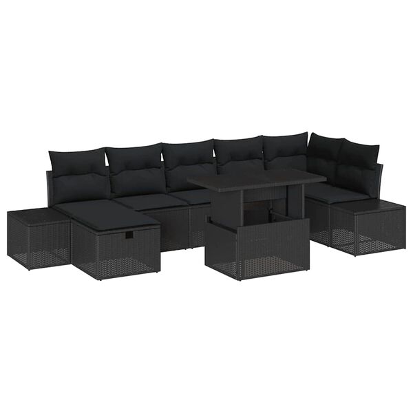 vidaXL Tuin Sofa Set met kussen met opslag 8 pcs Zwart Poly riet