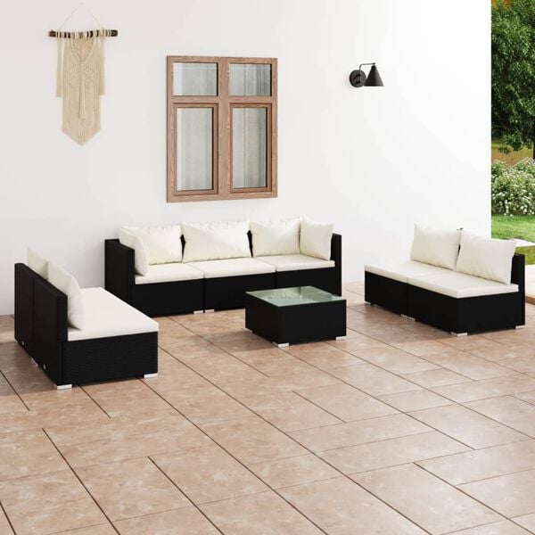 vidaXL 8-delige Loungeset met kussens poly rattan zwart