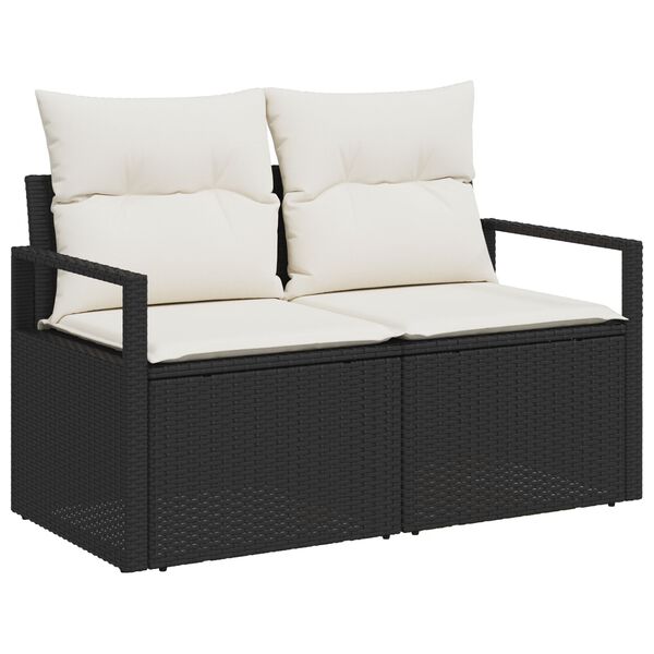 vidaXL Bankstel met kussen met opslag 9 pcs Zwart en Cr&egrave;me poly rattan