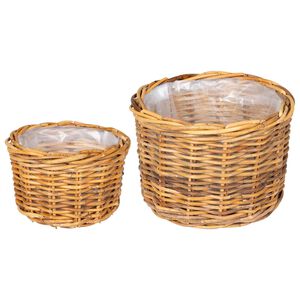 vidaXL Bloempot Mand met opslag 2 pcs Bruin Kubu Rattan